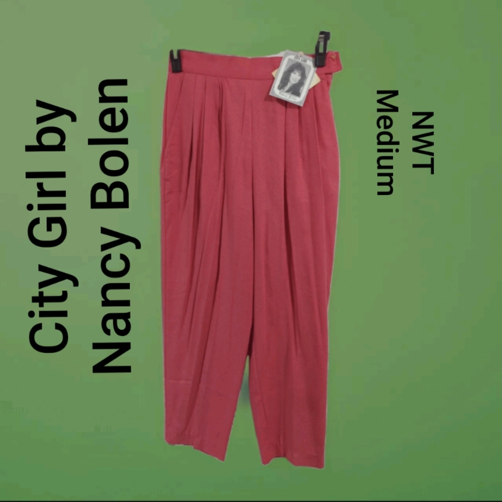 NWT City Girl by Nancy Bolen Salmon Pants  Straight Leg Button & Elastic